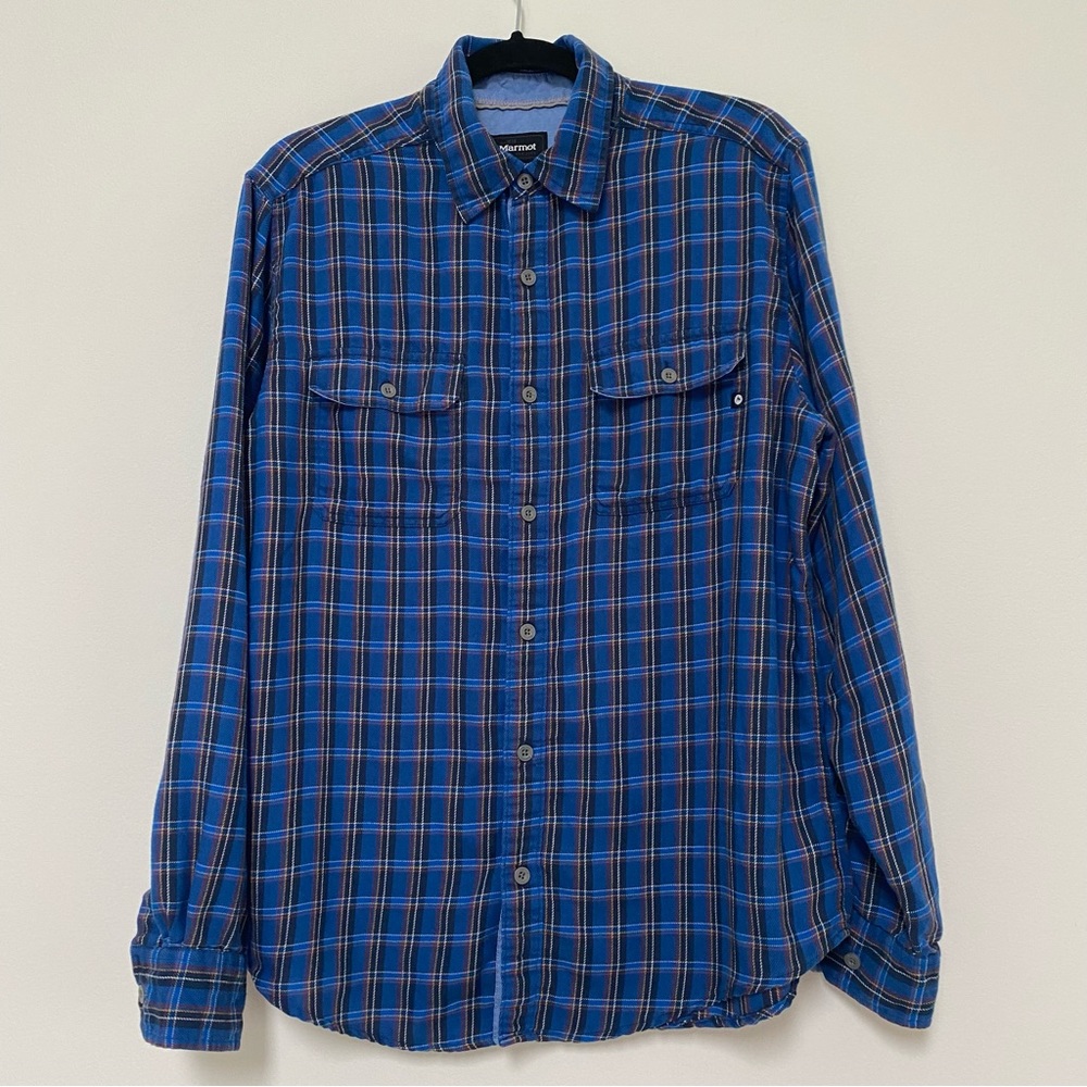 Marmot Men’s Soft Plaid Flannel Buttoned Shirt Blue Size Medium